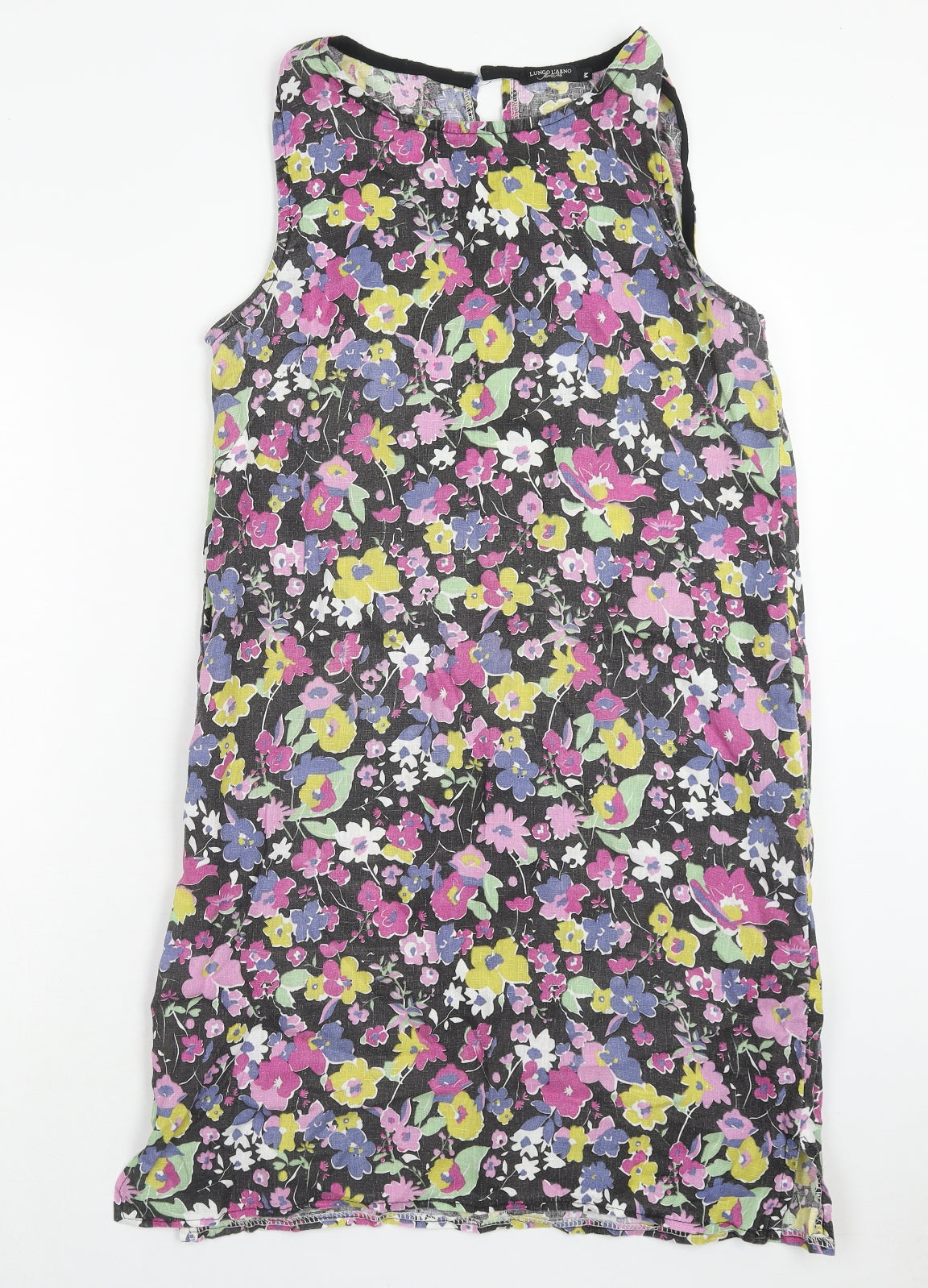 Lungo L'arno Womens Multicoloured Floral Linen A-Line Size M Round Neck Button