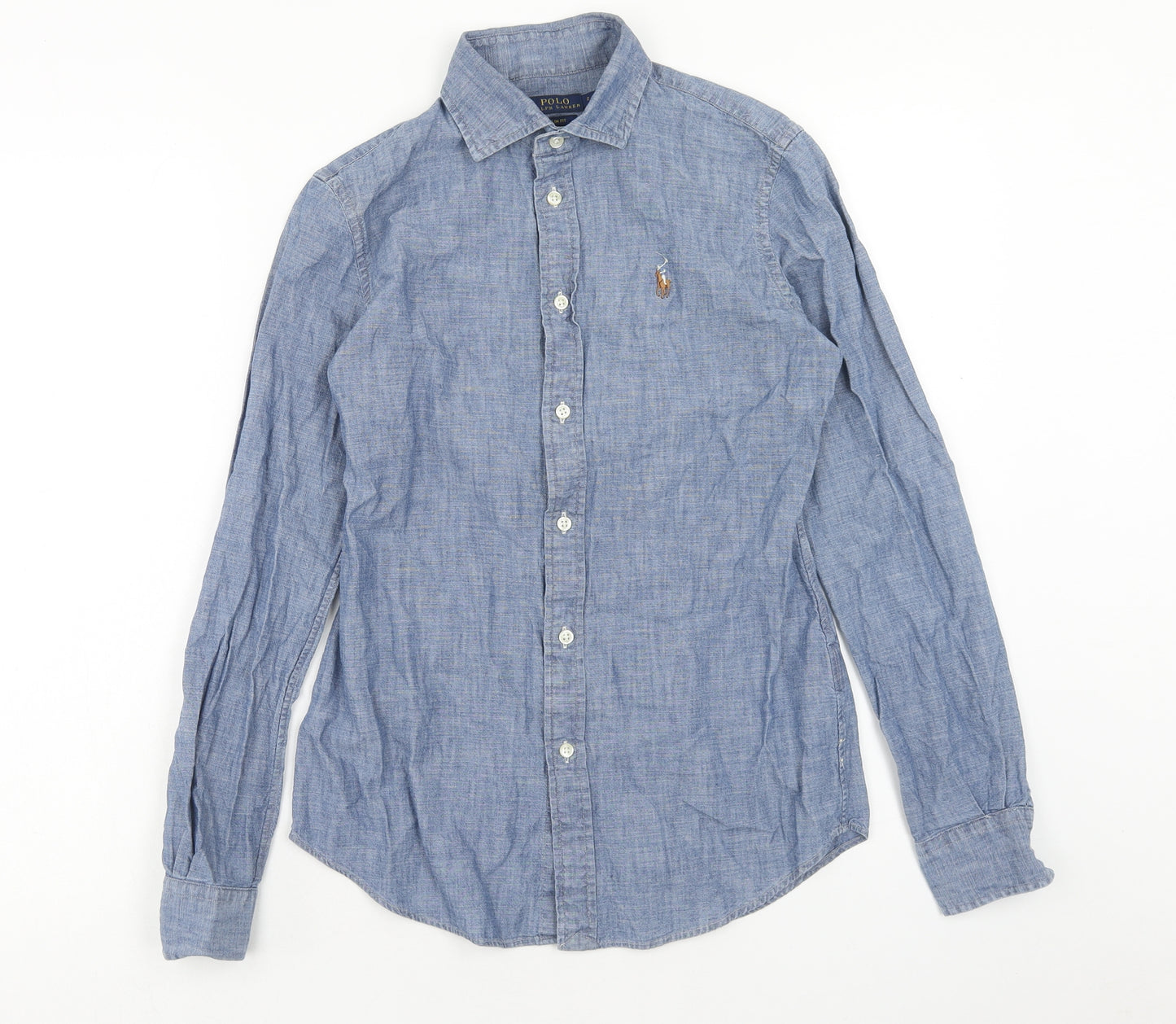 Ralph Lauren Womens Blue Cotton Basic Button-Up Size S V-Neck