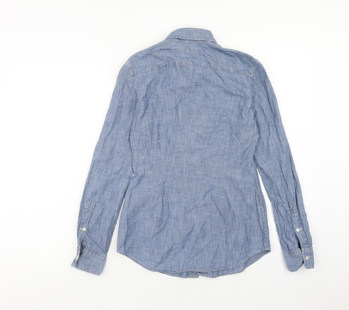 Ralph Lauren Womens Blue Cotton Basic Button-Up Size S V-Neck