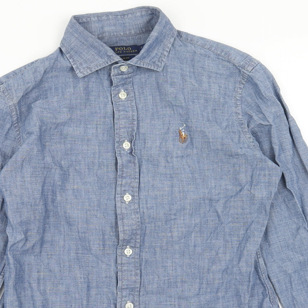 Ralph Lauren Womens Blue Cotton Basic Button-Up Size S V-Neck