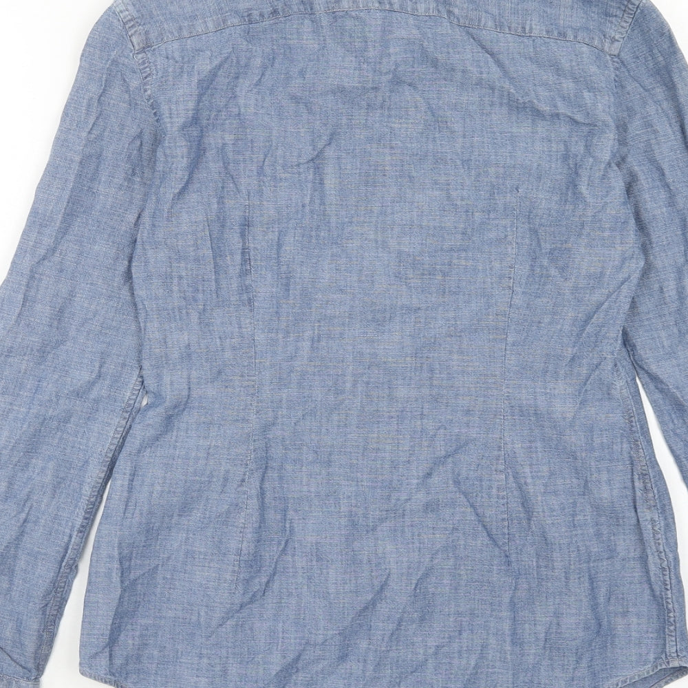 Ralph Lauren Womens Blue Cotton Basic Button-Up Size S V-Neck