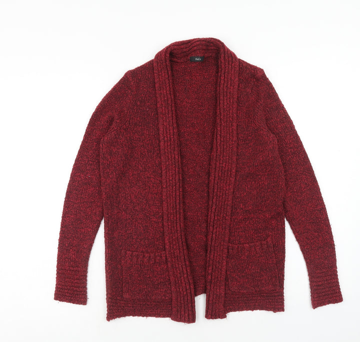 M&Co Womens Red V-Neck Acrylic Cardigan Jumper Size 10