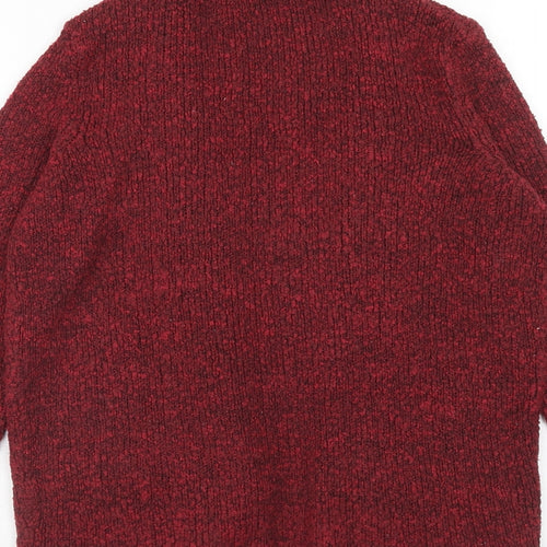 M&Co Womens Red V-Neck Acrylic Cardigan Jumper Size 10
