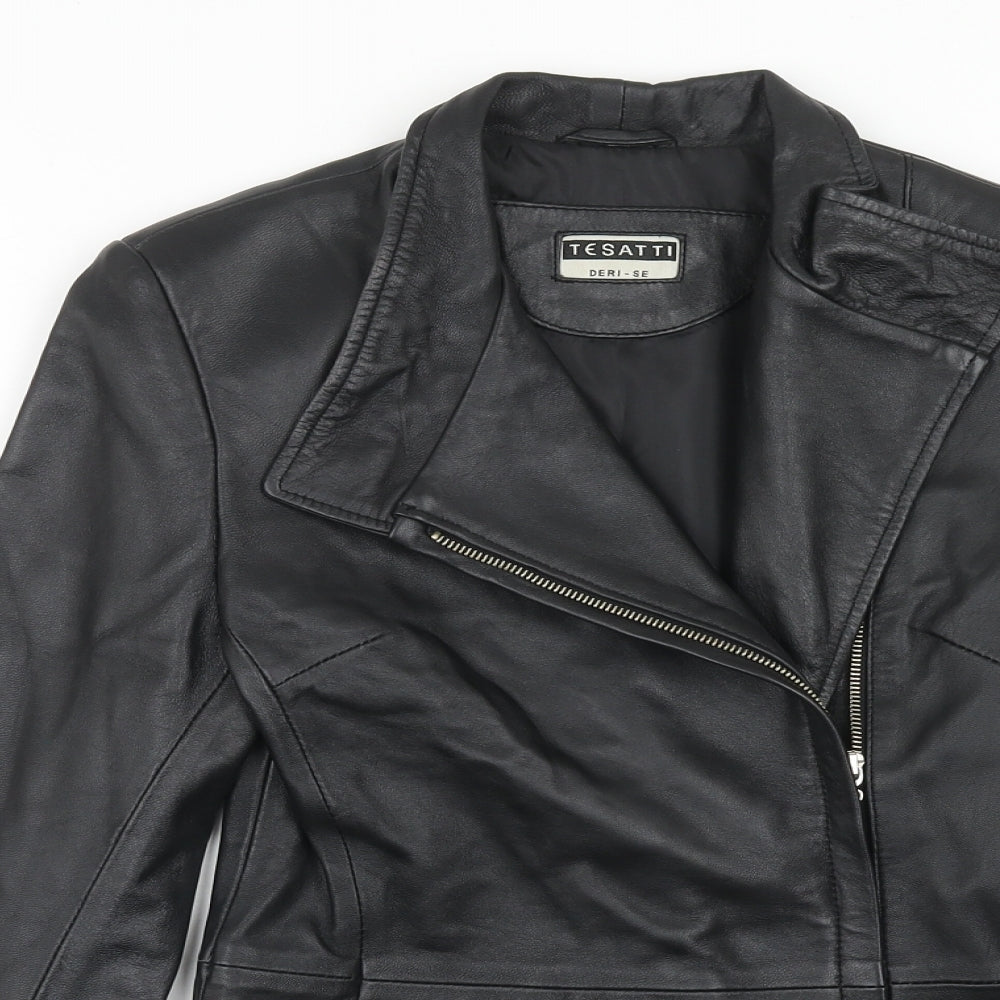 Tesatti Womens Black Biker Jacket Size S Zip