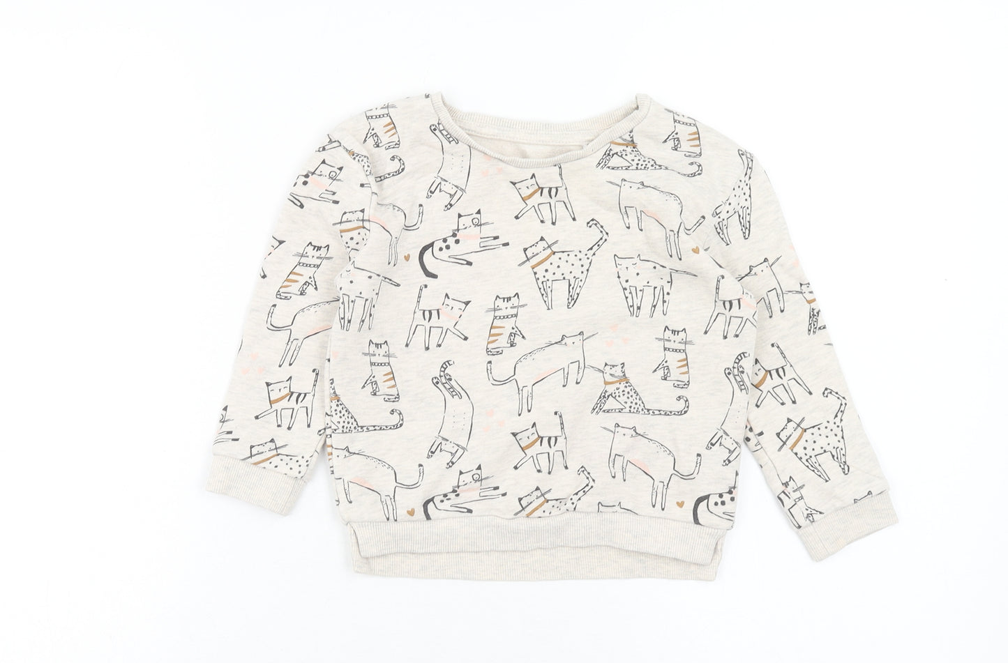 George Girls Grey Geometric Cotton Pullover Sweatshirt Size 2-3 Years Pullover - Cats
