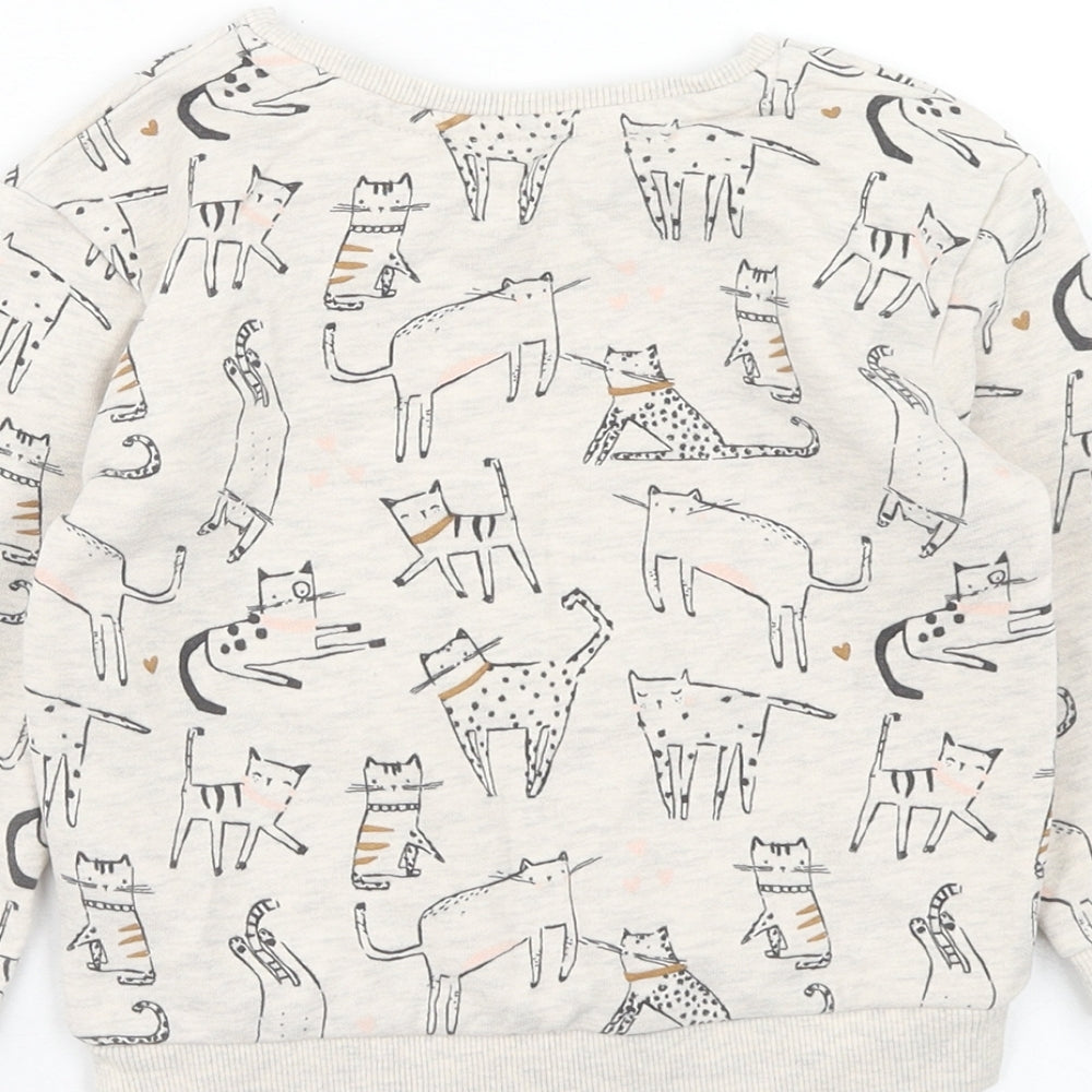 George Girls Grey Geometric Cotton Pullover Sweatshirt Size 2-3 Years Pullover - Cats