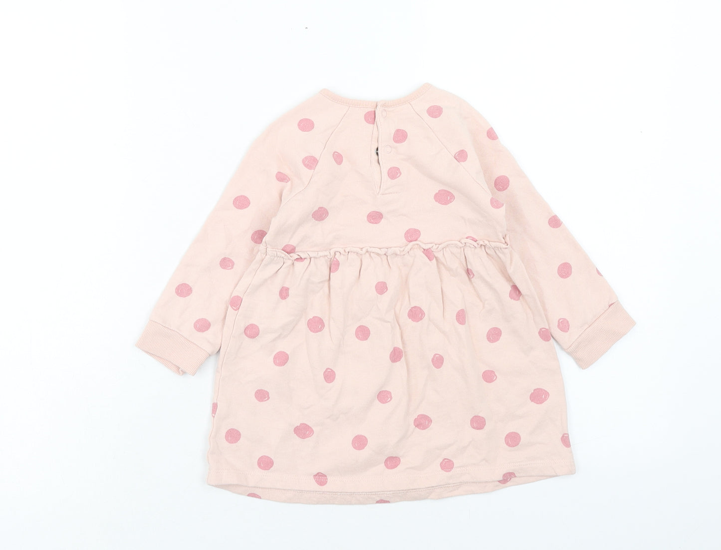 George Girls Pink Polka Dot Cotton Skater Dress Size 12-18 Months Roll Neck Button - Peppa Pig