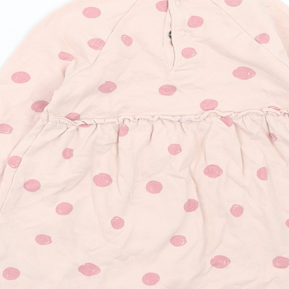 George Girls Pink Polka Dot Cotton Skater Dress Size 12-18 Months Roll Neck Button - Peppa Pig