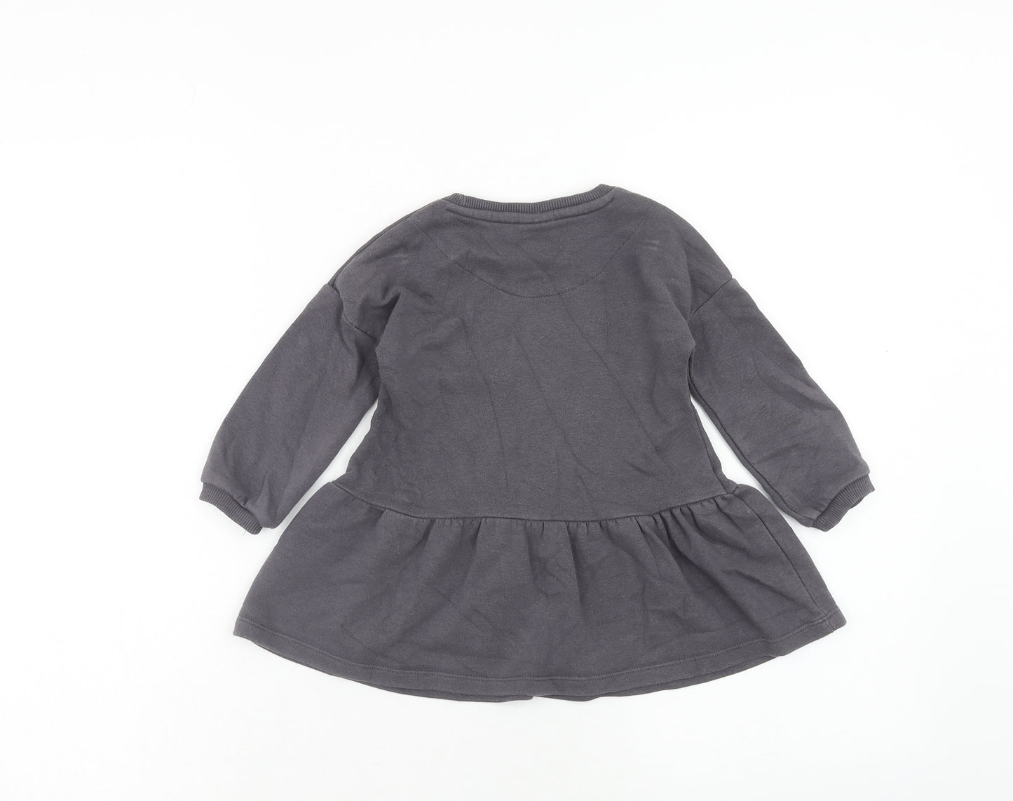 F&F Girls Grey Cotton Jumper Dress Size 18-24 Months Round Neck Pullover - Minnie Mouse