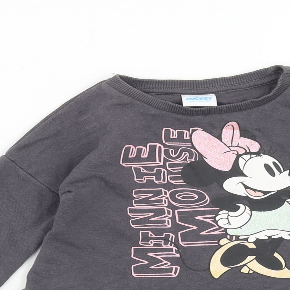 F&F Girls Grey Cotton Jumper Dress Size 18-24 Months Round Neck Pullover - Minnie Mouse