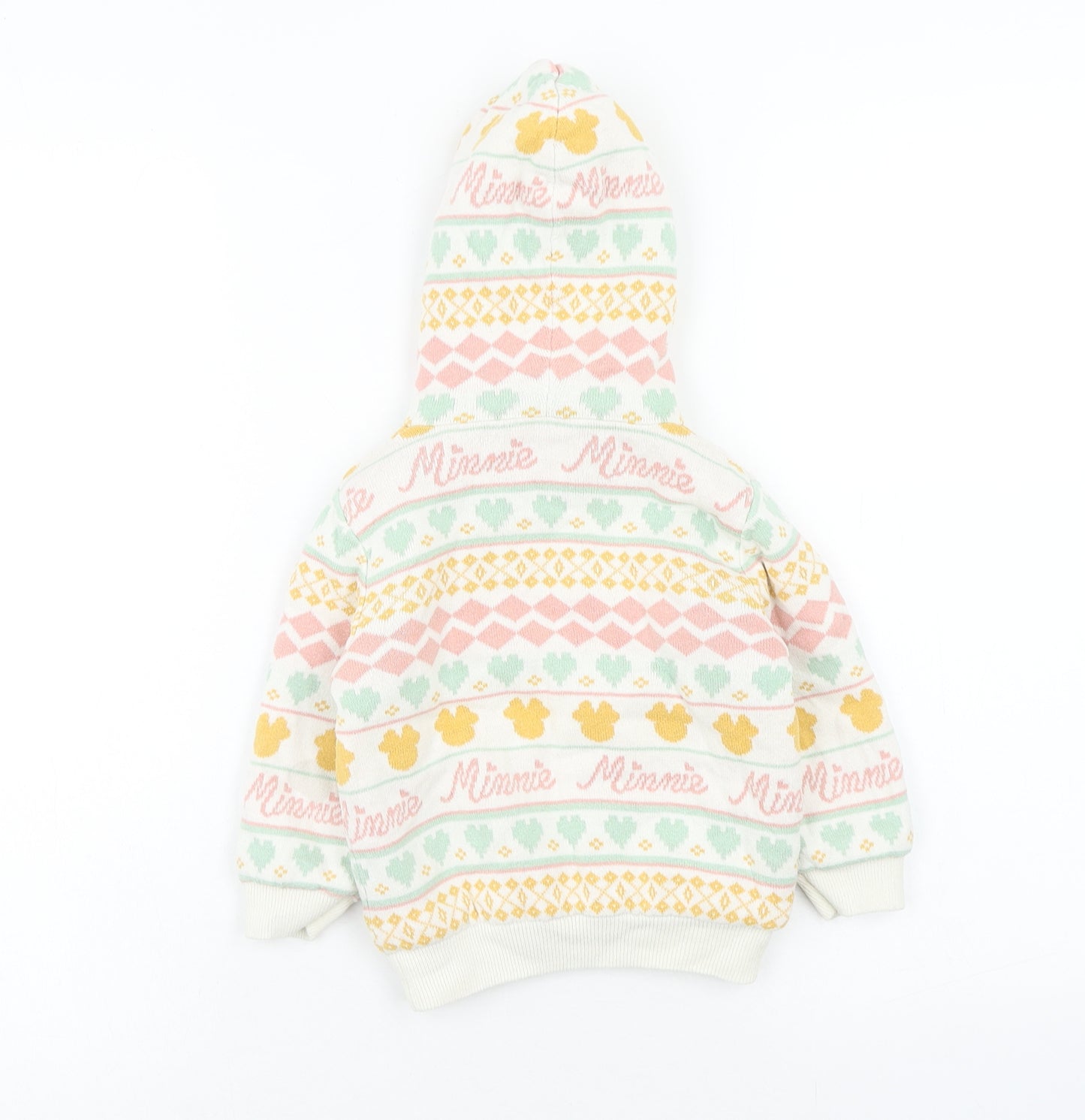 George Girls Multicoloured Round Neck Geometric Cotton Cardigan Jumper Size 2 Years Button - Minnie Mouse Size 1.5-2 Years
