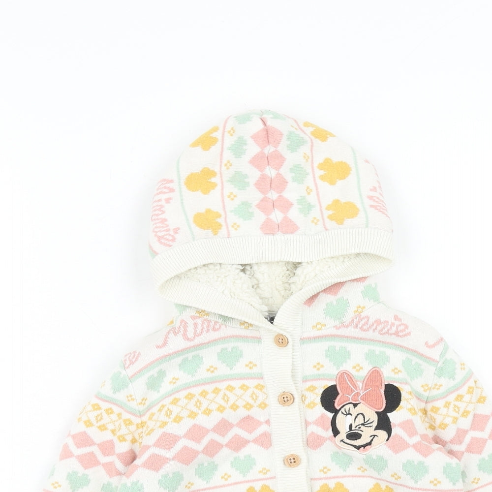 George Girls Multicoloured Round Neck Geometric Cotton Cardigan Jumper Size 2 Years Button - Minnie Mouse Size 1.5-2 Years