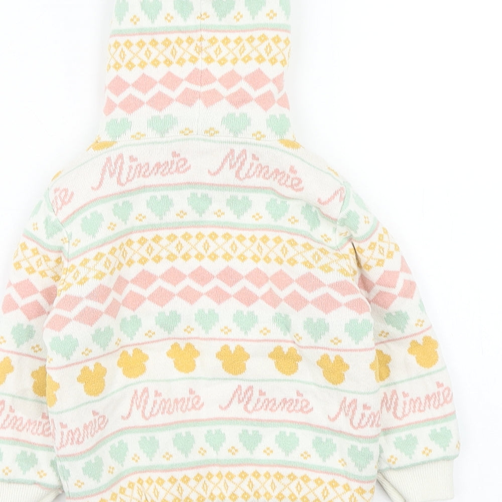 George Girls Multicoloured Round Neck Geometric Cotton Cardigan Jumper Size 2 Years Button - Minnie Mouse Size 1.5-2 Years
