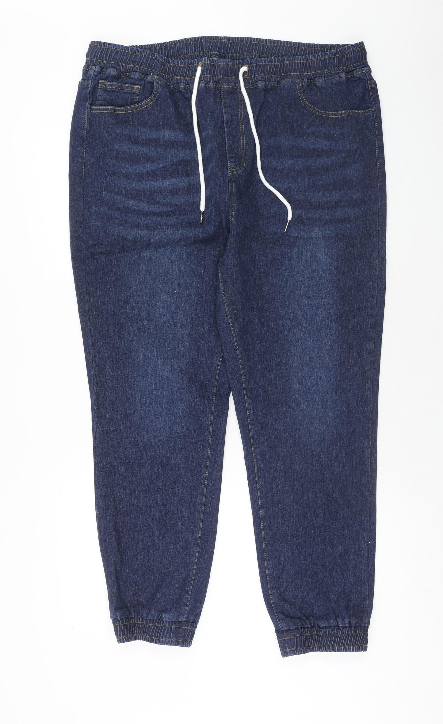 hsein Womens Blue Cotton Tapered Jeans Size 3XL Regular Drawstring