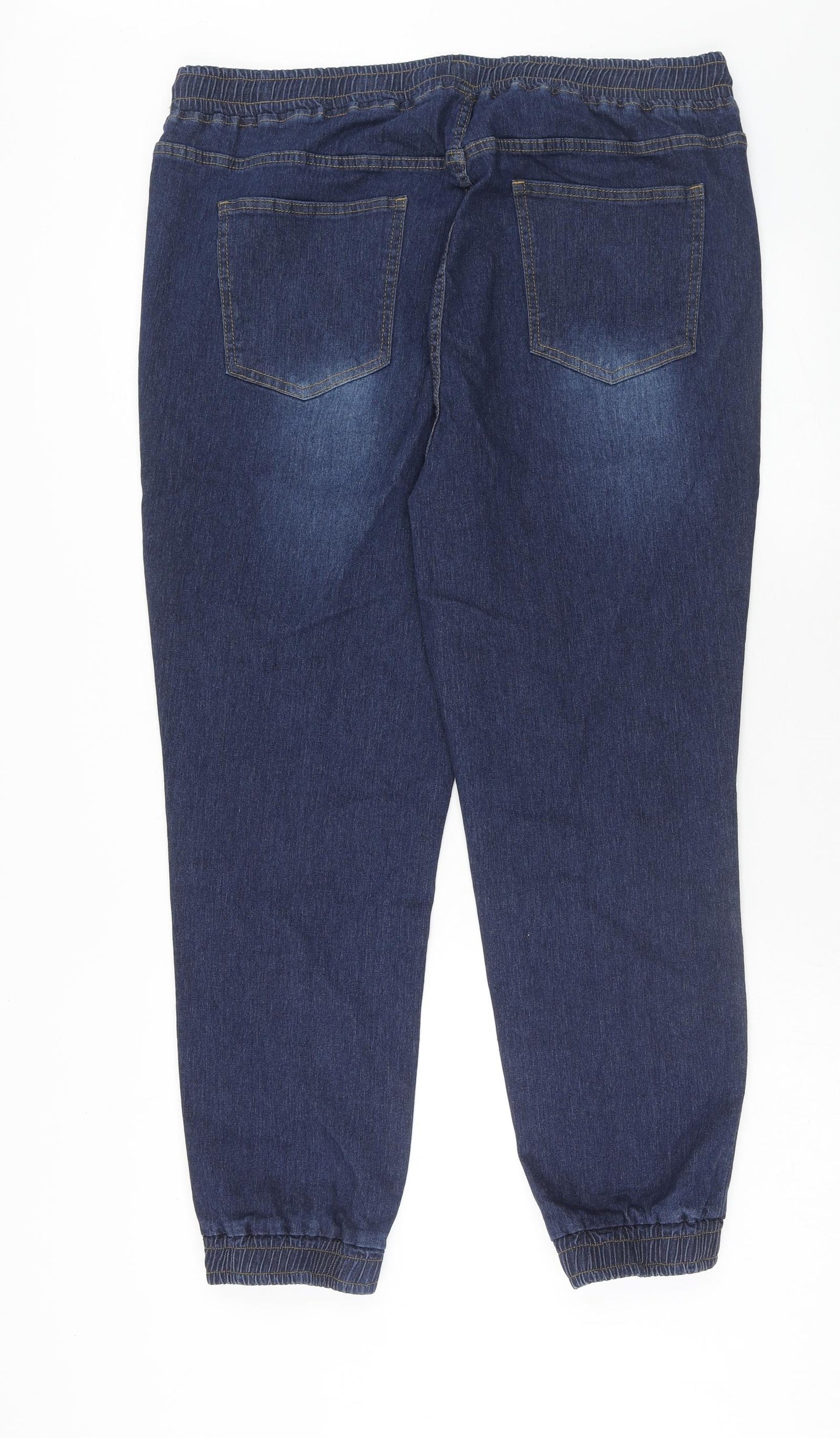 hsein Womens Blue Cotton Tapered Jeans Size 3XL Regular Drawstring