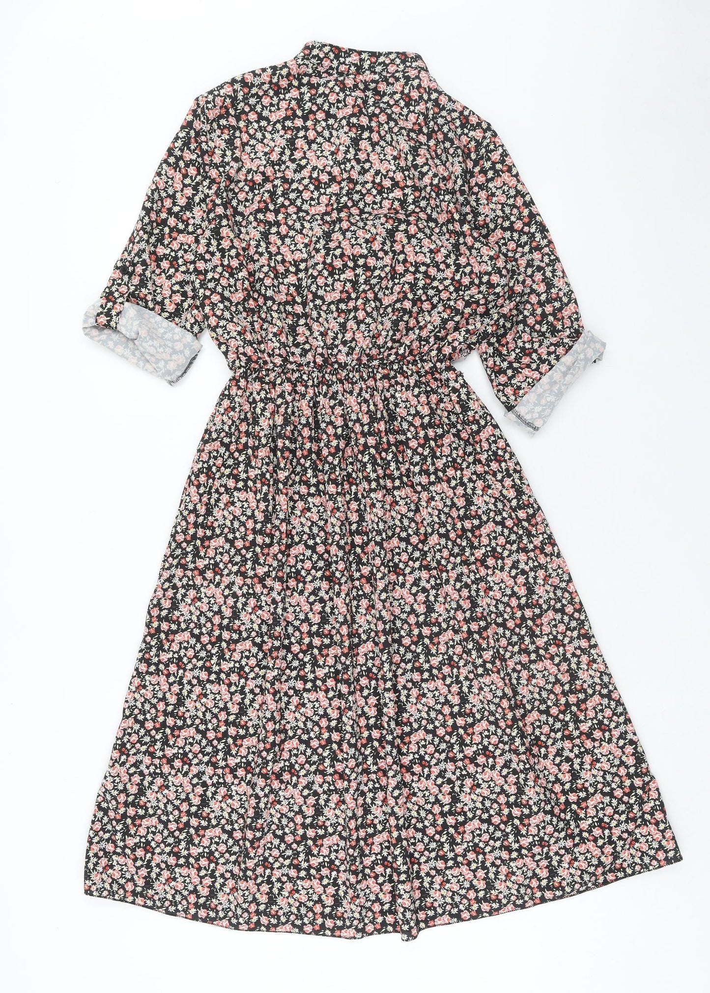 Boohoo Womens Multicoloured Floral Polyester Fit & Flare Size 12 V-Neck Button