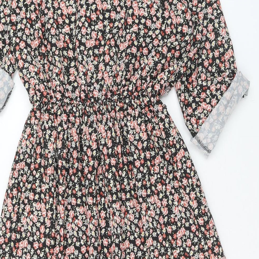 Boohoo Womens Multicoloured Floral Polyester Fit & Flare Size 12 V-Neck Button