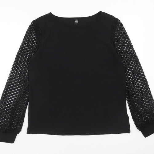 hsein Womens Black Polyester Basic Blouse Size L Round Neck