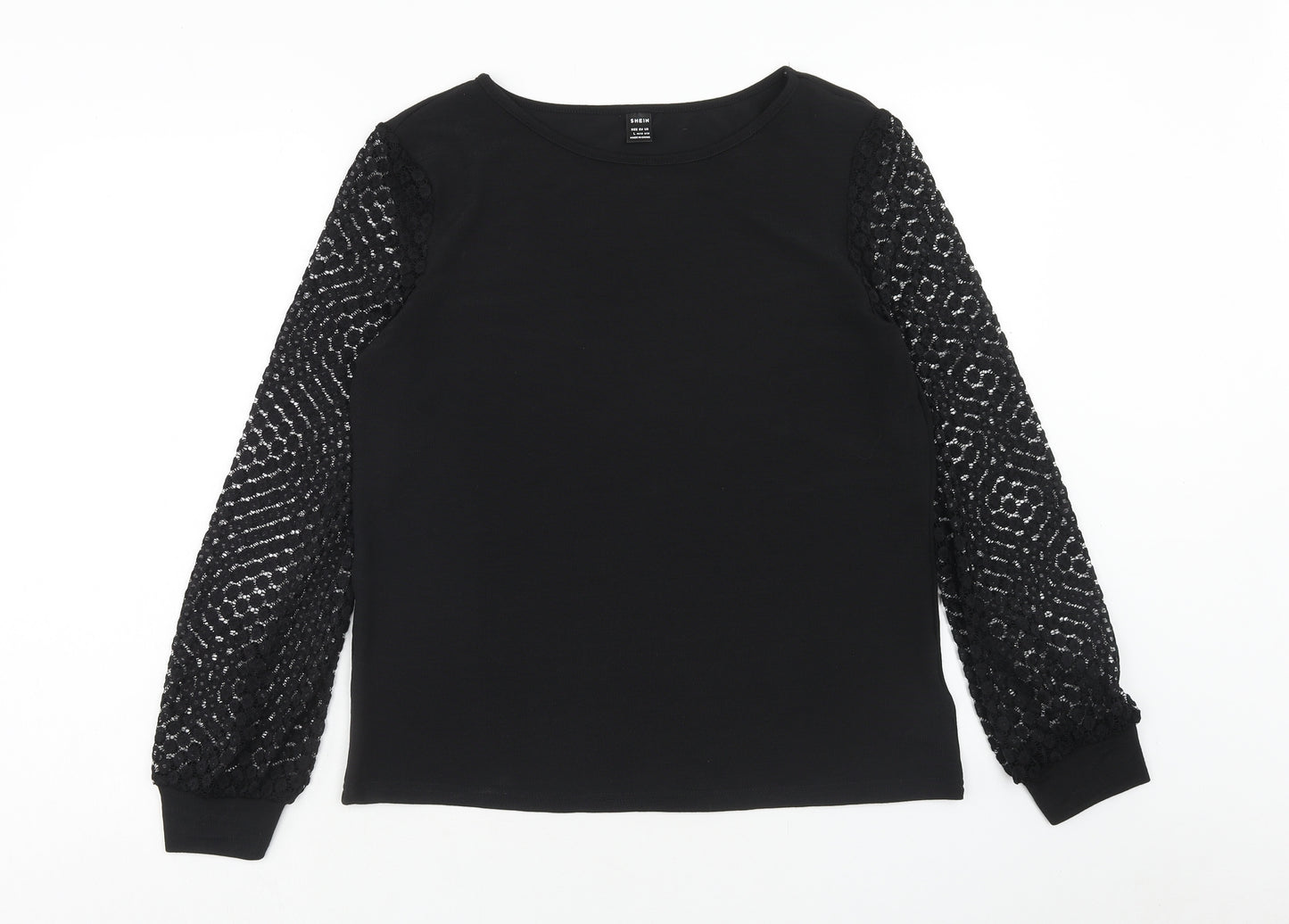 hsein Womens Black Polyester Basic Blouse Size L Round Neck