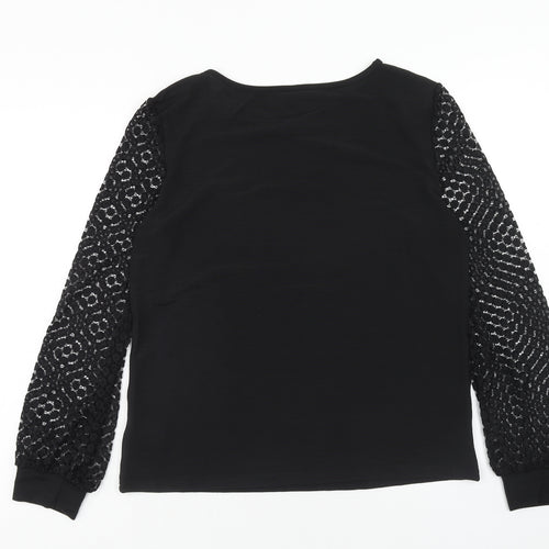 hsein Womens Black Polyester Basic Blouse Size L Round Neck