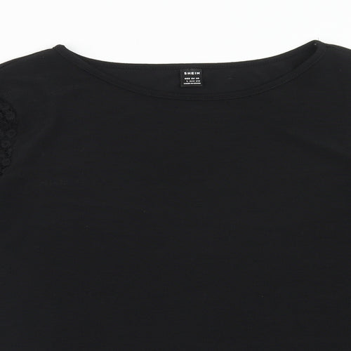 hsein Womens Black Polyester Basic Blouse Size L Round Neck