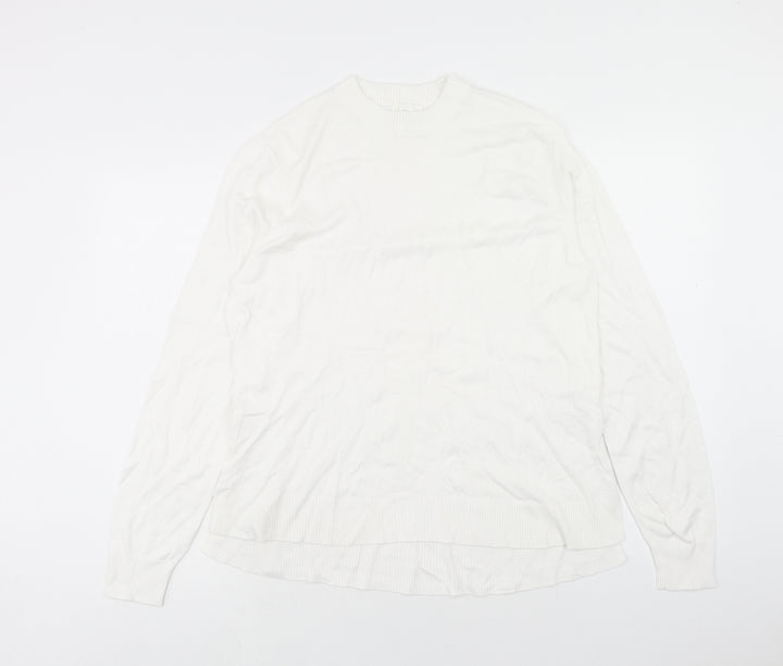 H&M Womens White Round Neck Viscose Pullover Jumper Size S