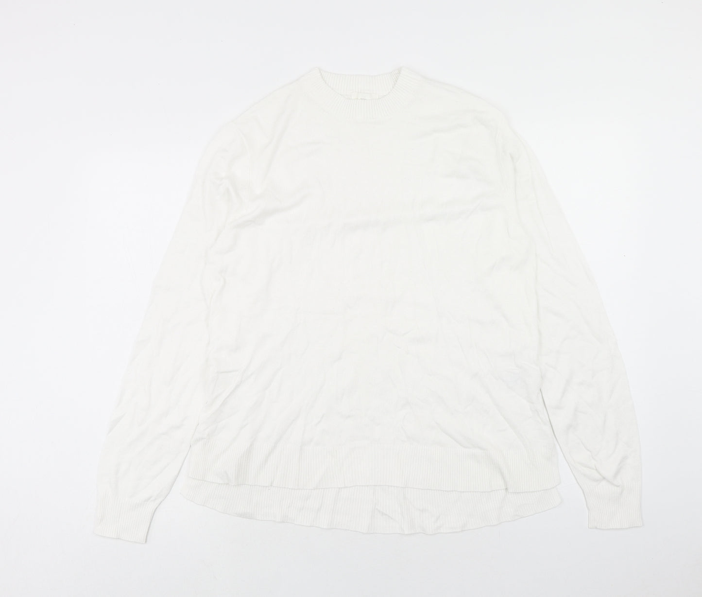 H&M Womens White Round Neck Viscose Pullover Jumper Size S