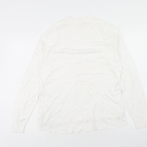 H&M Womens White Round Neck Viscose Pullover Jumper Size S