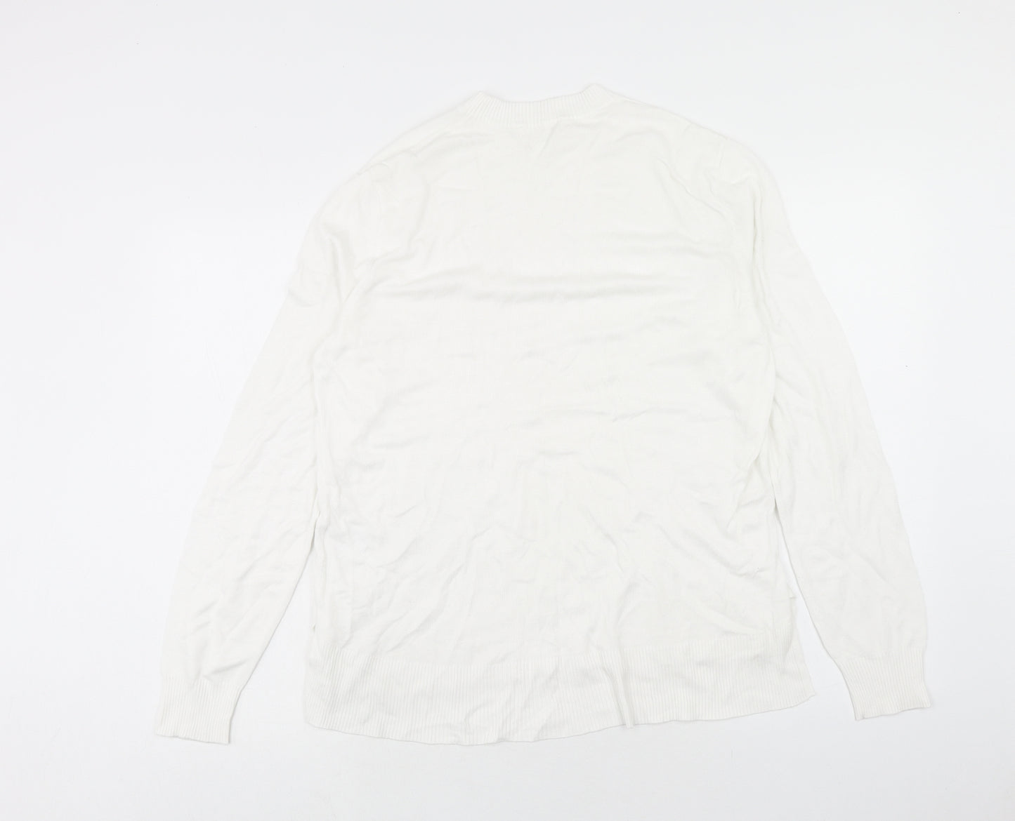 H&M Womens White Round Neck Viscose Pullover Jumper Size S