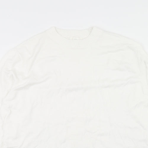 H&M Womens White Round Neck Viscose Pullover Jumper Size S