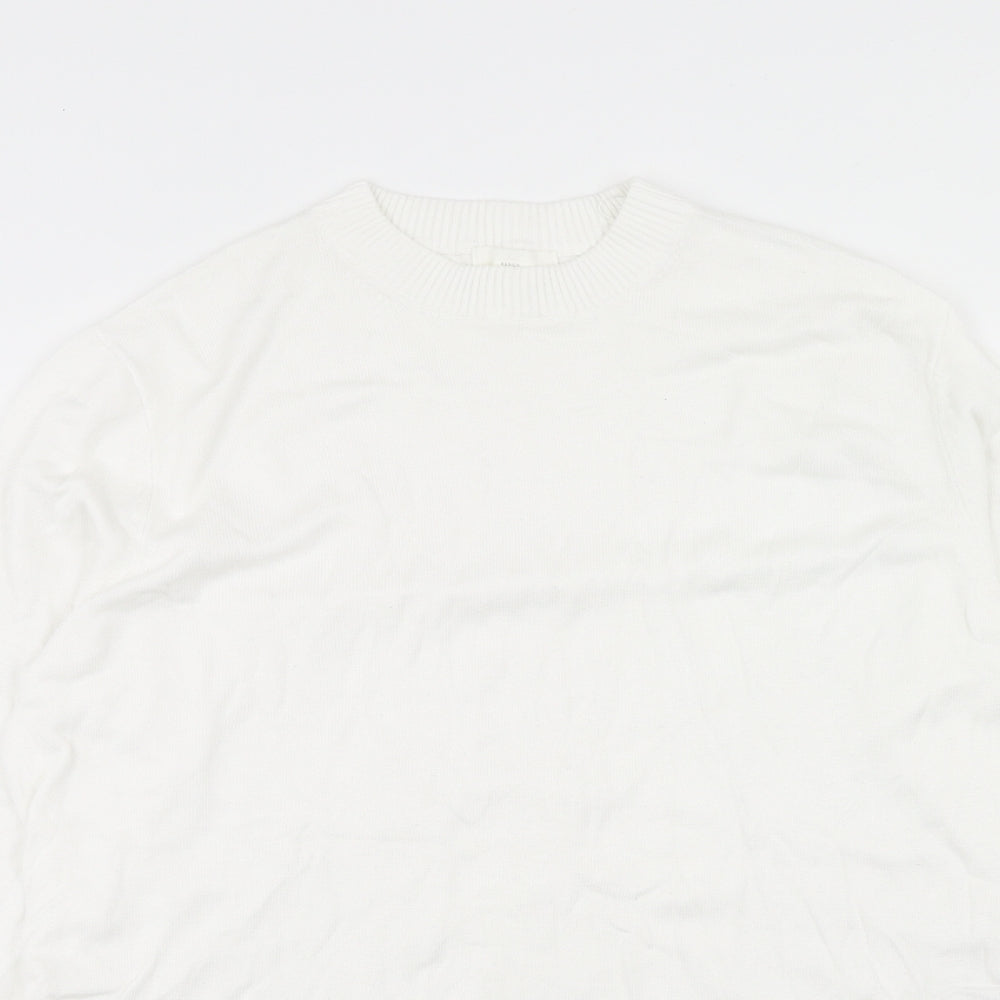 H&M Womens White Round Neck Viscose Pullover Jumper Size S
