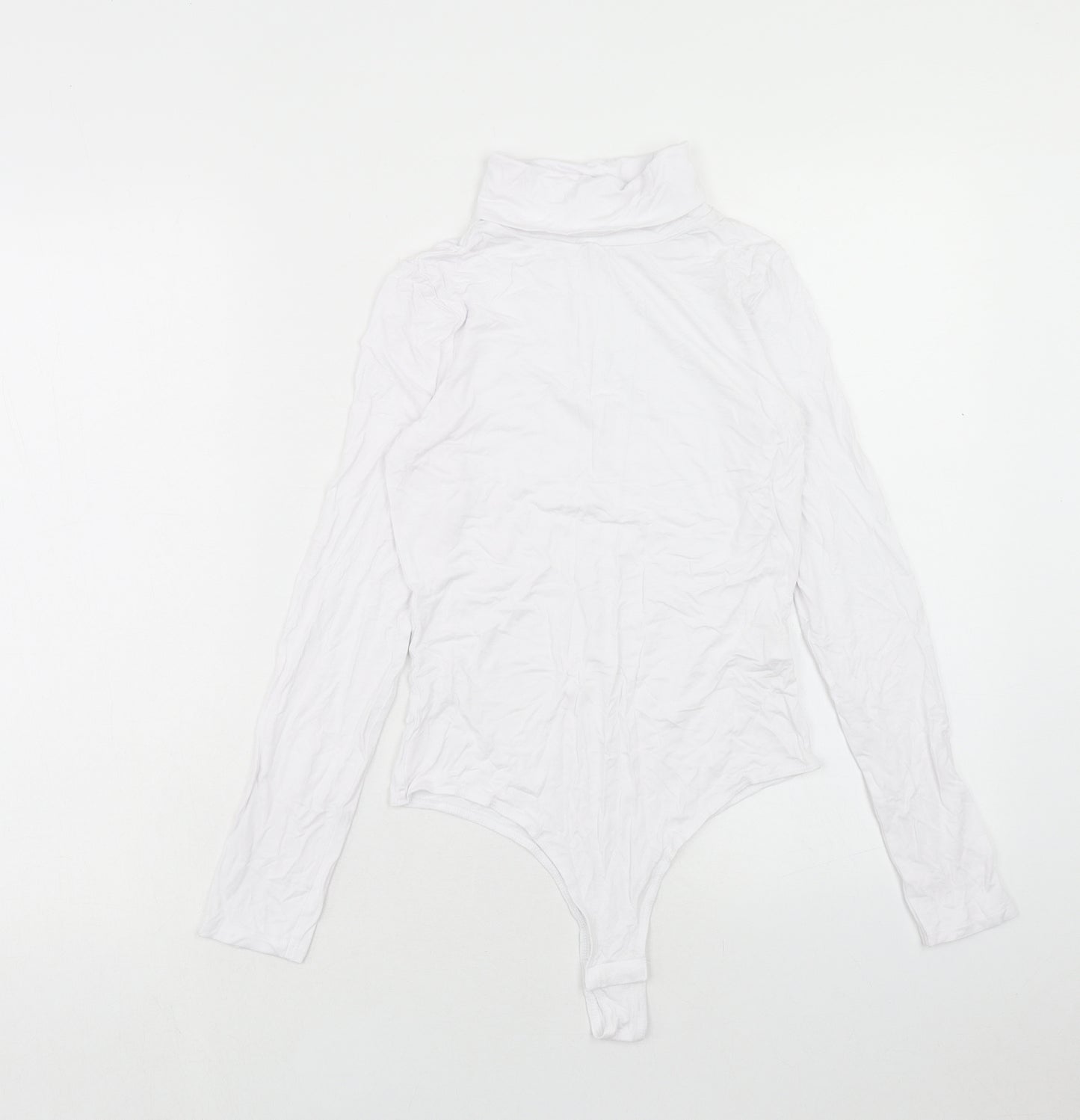 New Look Womens White Viscose Bodysuit One-Piece Size 12 Snap