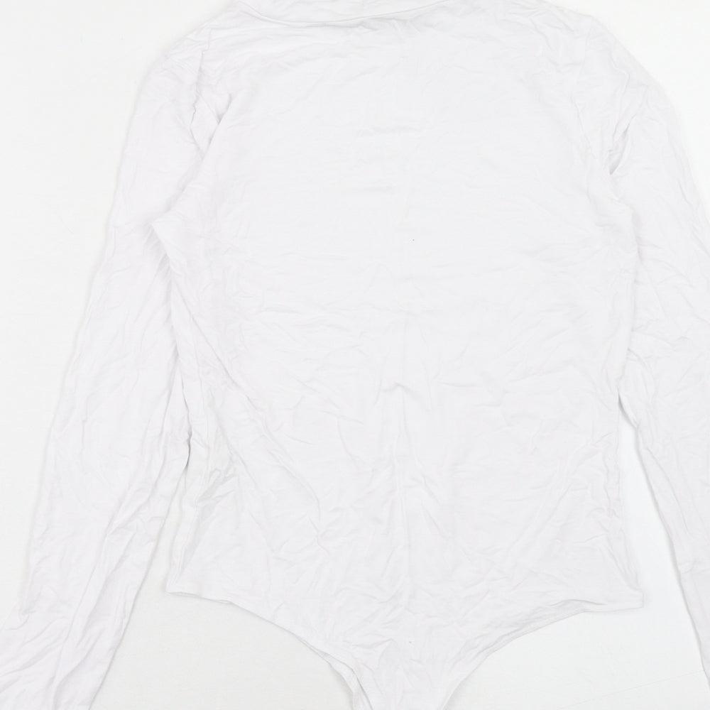 New Look Womens White Viscose Bodysuit One-Piece Size 12 Snap