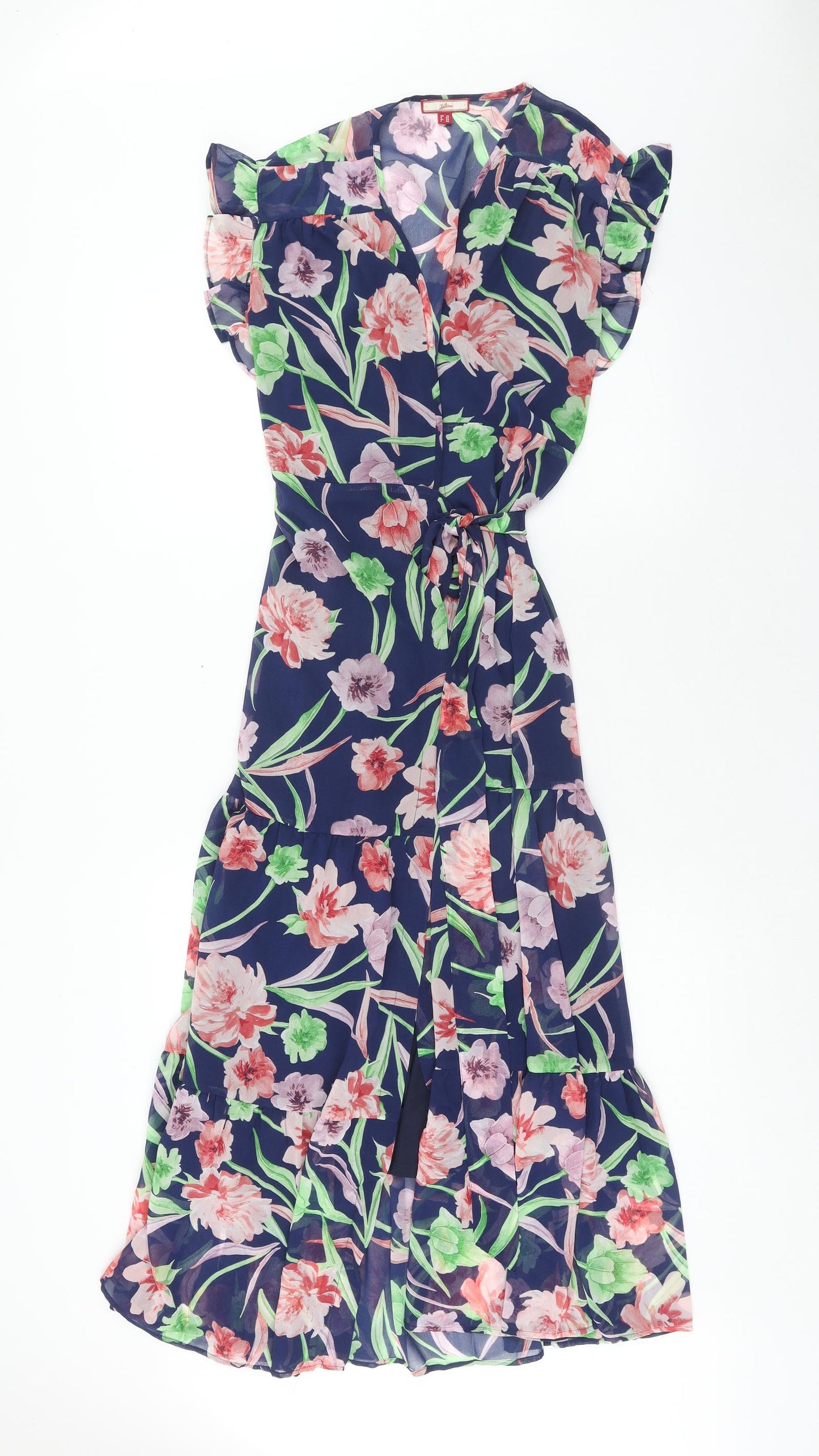 Joe Browns Womens Blue Floral Polyester Fit & Flare Size 10 V-Neck Tie