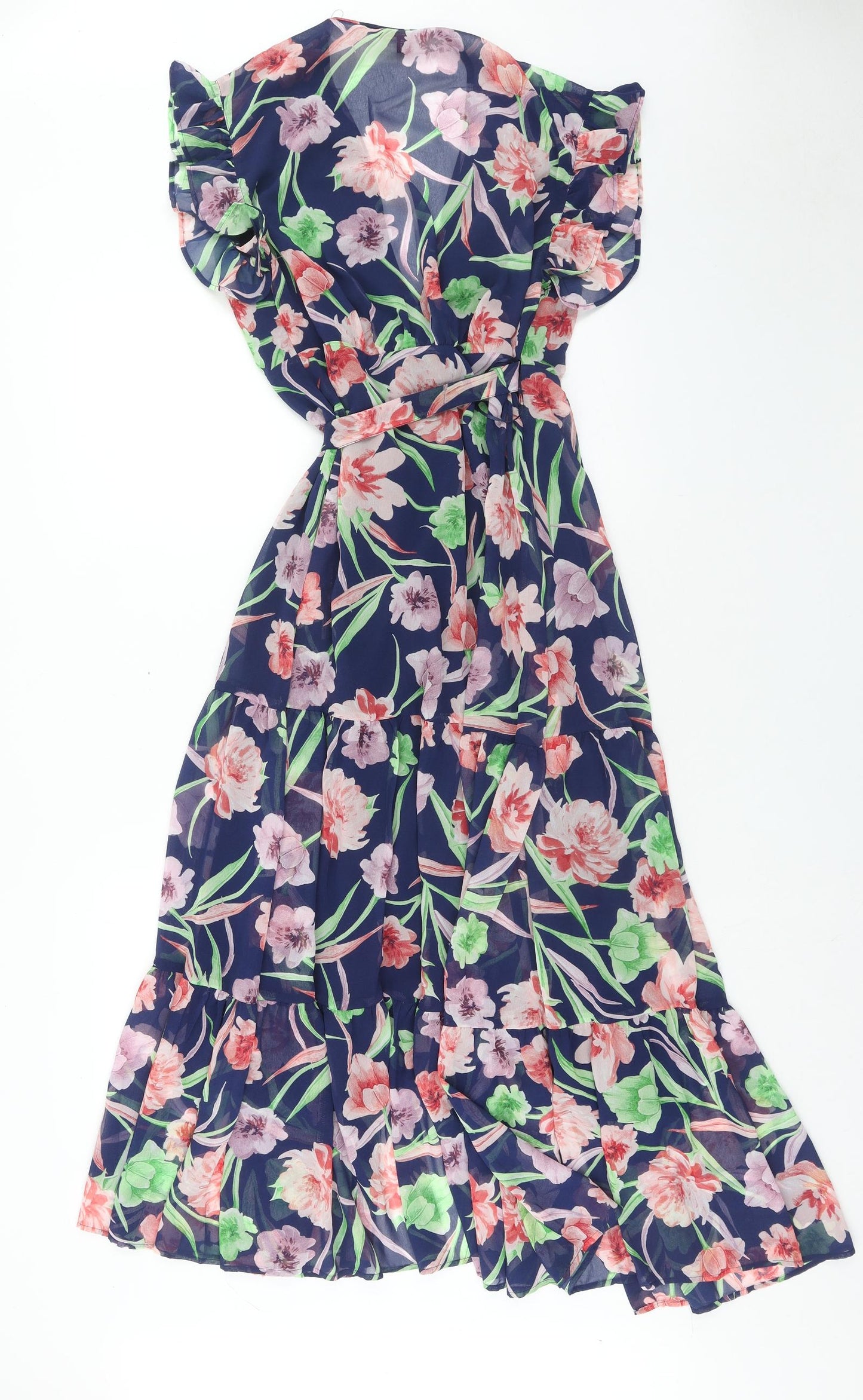 Joe Browns Womens Blue Floral Polyester Fit & Flare Size 10 V-Neck Tie
