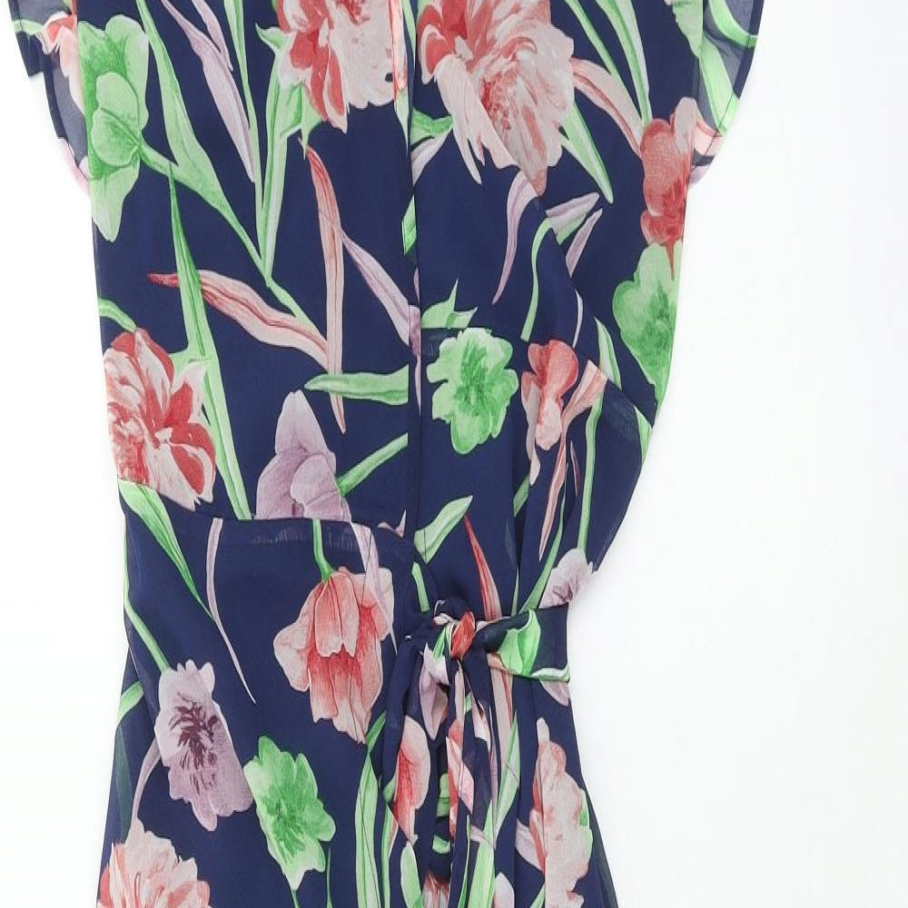 Joe Browns Womens Blue Floral Polyester Fit & Flare Size 10 V-Neck Tie