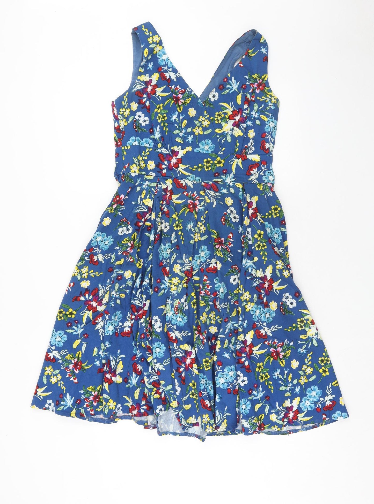 Joe Browns Womens Blue Floral Cotton Fit & Flare Size 12 V-Neck Zip