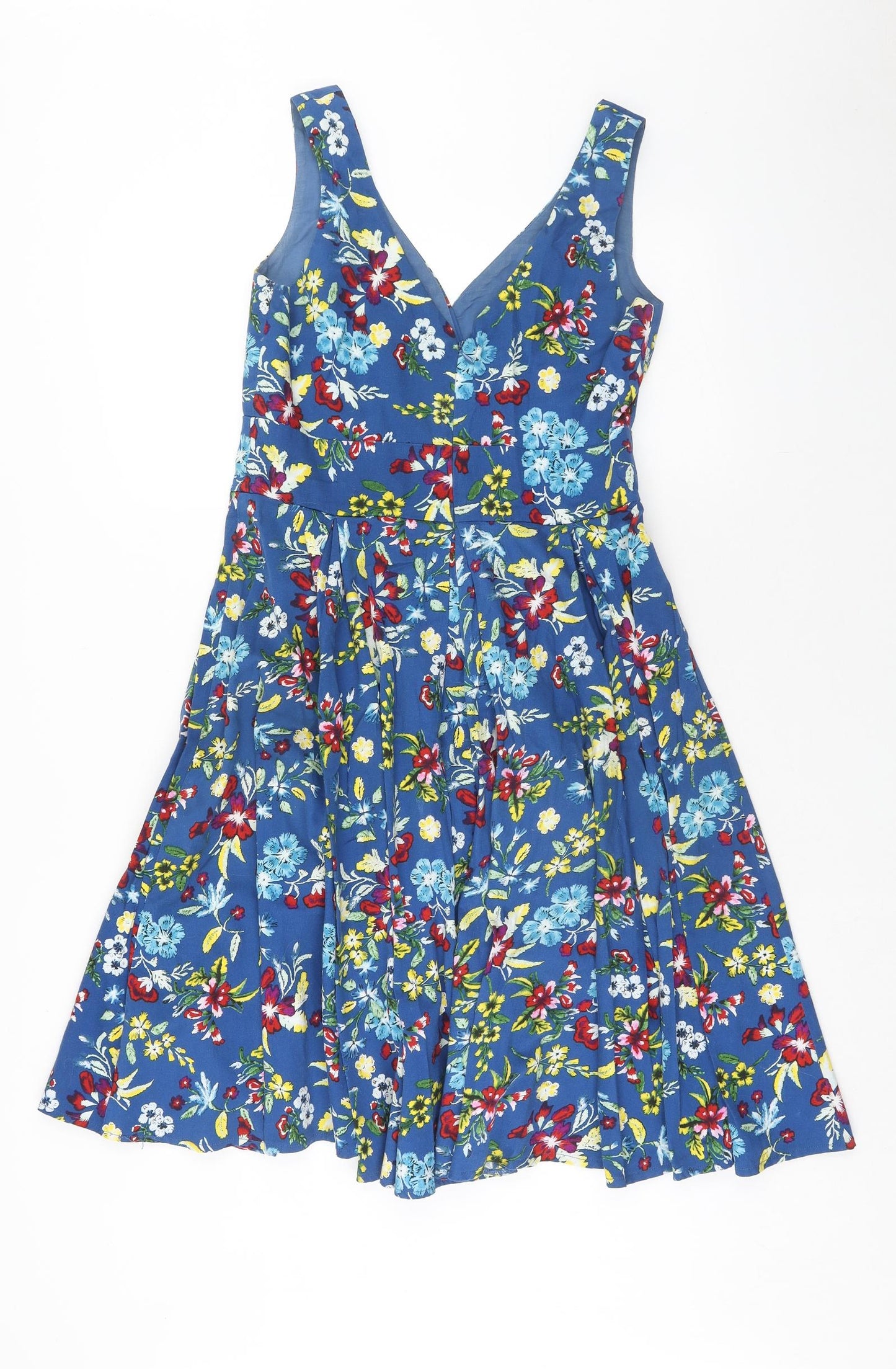 Joe Browns Womens Blue Floral Cotton Fit & Flare Size 12 V-Neck Zip
