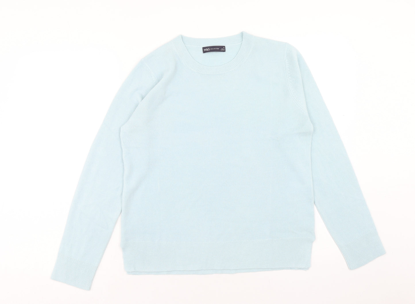 Marks and Spencer Womens Blue Round Neck Acrylic Pullover Jumper Size 12