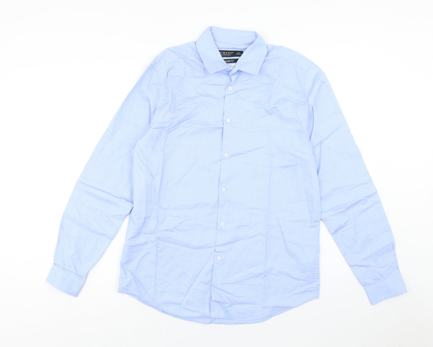 Primark Mens Blue Cotton Dress Shirt Size 15.5 Round Neck Button