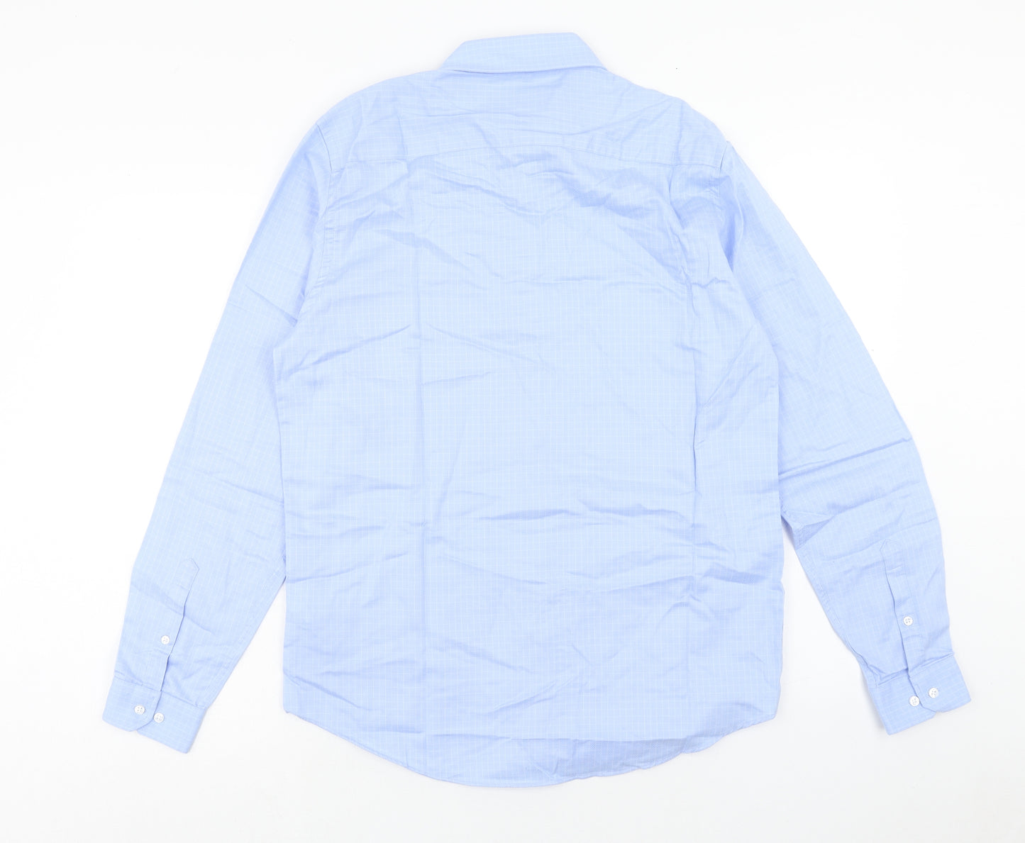Primark Mens Blue Cotton Dress Shirt Size 15.5 Round Neck Button