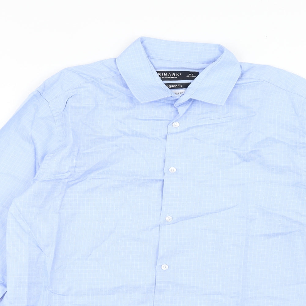 Primark Mens Blue Cotton Dress Shirt Size 15.5 Round Neck Button