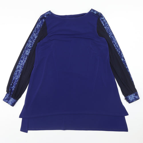 Tia Womens Blue Polyester Basic Blouse Size 10 Round Neck