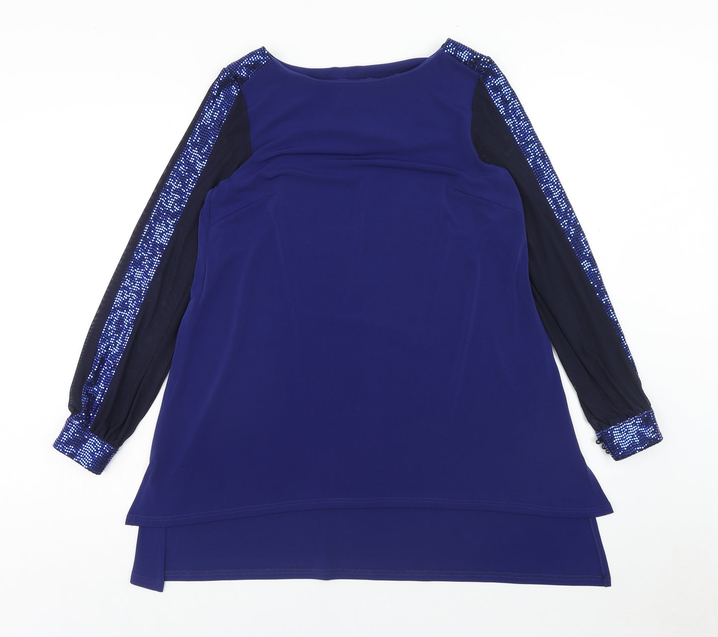 Tia Womens Blue Polyester Basic Blouse Size 10 Round Neck