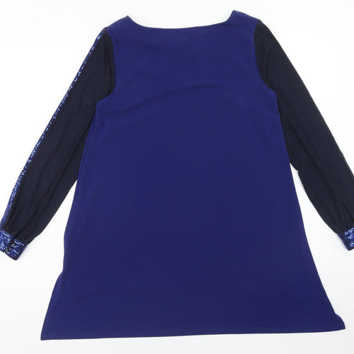 Tia Womens Blue Polyester Basic Blouse Size 10 Round Neck