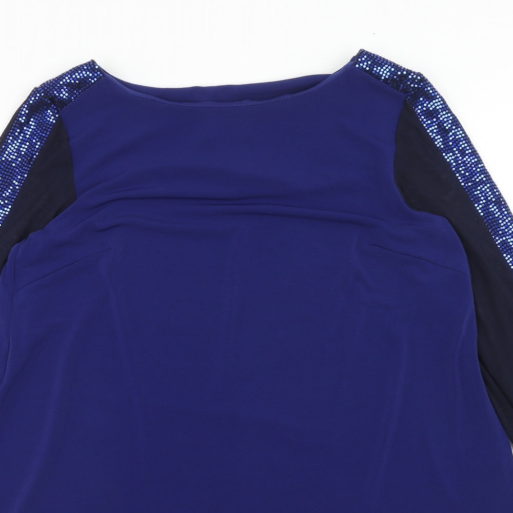 Tia Womens Blue Polyester Basic Blouse Size 10 Round Neck
