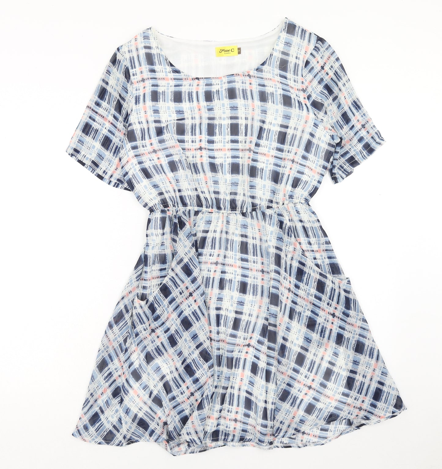Max C Womens Blue Geometric Polyester A-Line Size 12 Round Neck Pullover