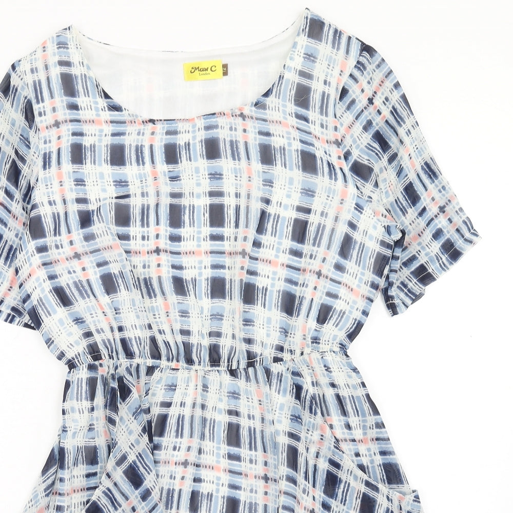 Max C Womens Blue Geometric Polyester A-Line Size 12 Round Neck Pullover