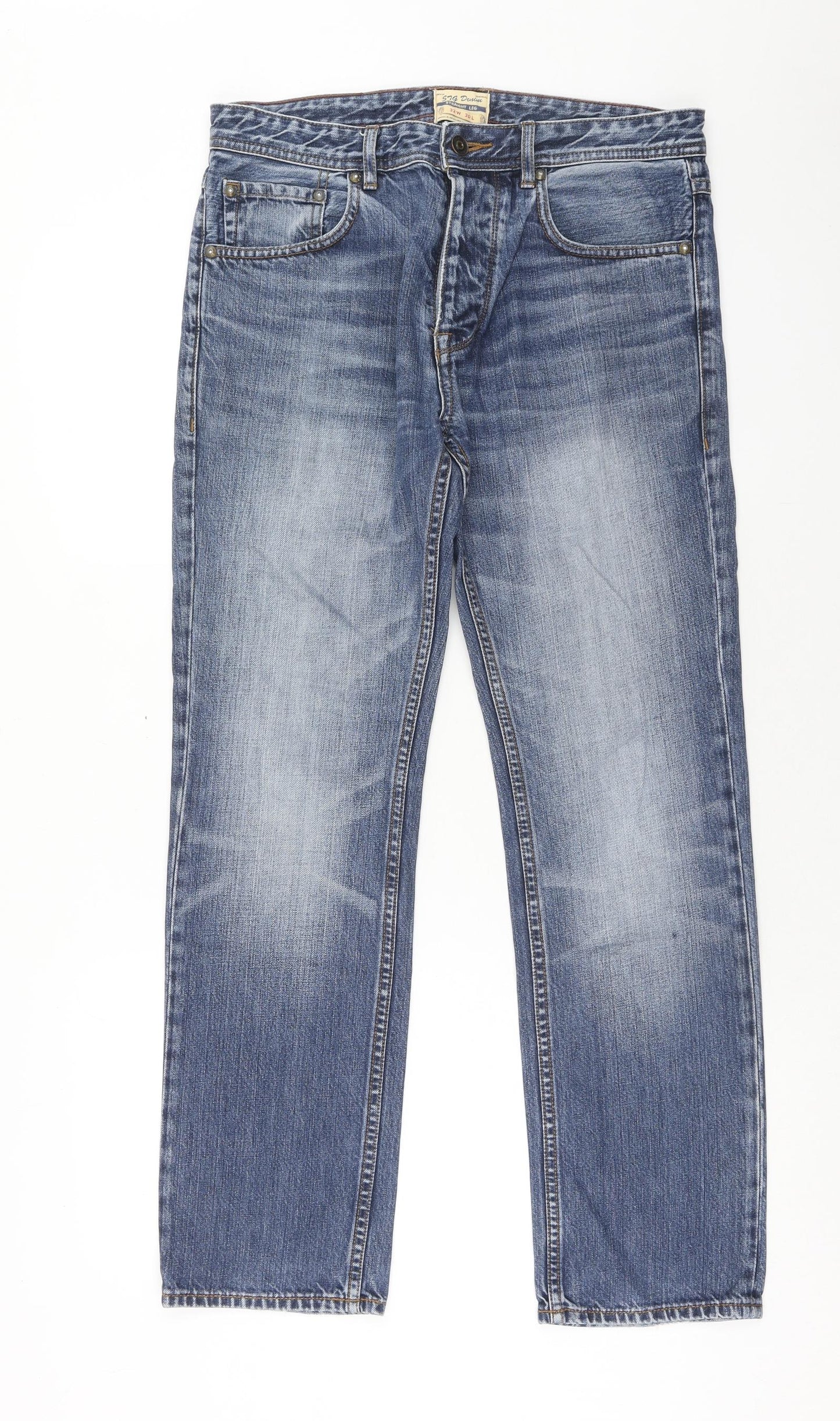 Debenhams Mens Blue Cotton Straight Jeans Size 32 in L30 in Regular Button
