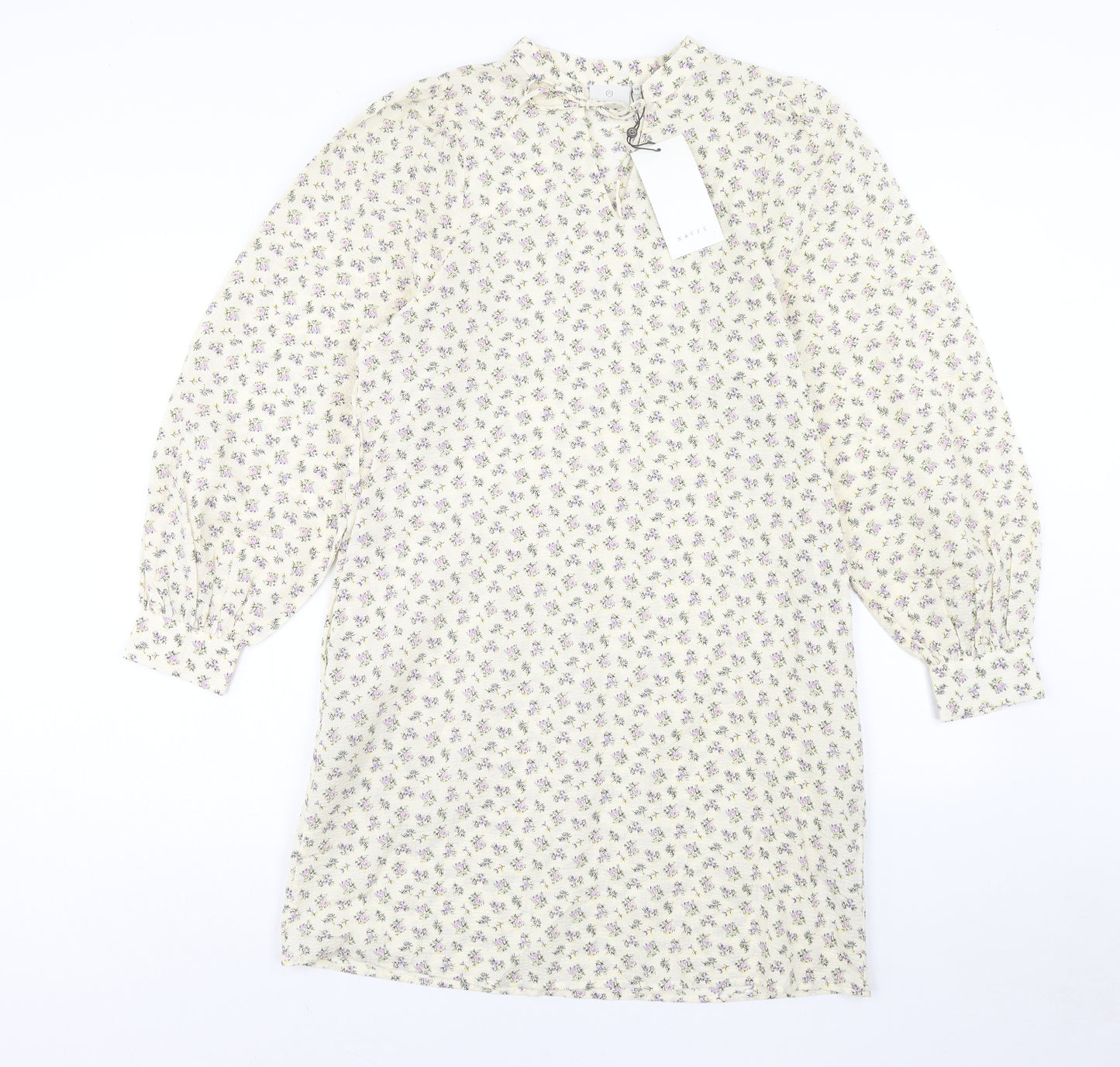 Kaffe Womens Ivory Geometric Cotton A-Line Size 6 V-Neck Pullover